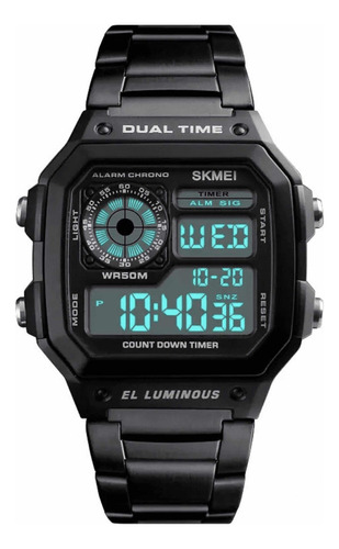 Reloj pulsera digital Skmei 1335 con correa de acero inoxidable color negro