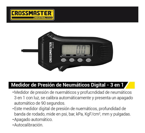 Imagen 2 de 3 de Medidor Presión Neumáticos Digital 3en1 Crossmaster 9936597