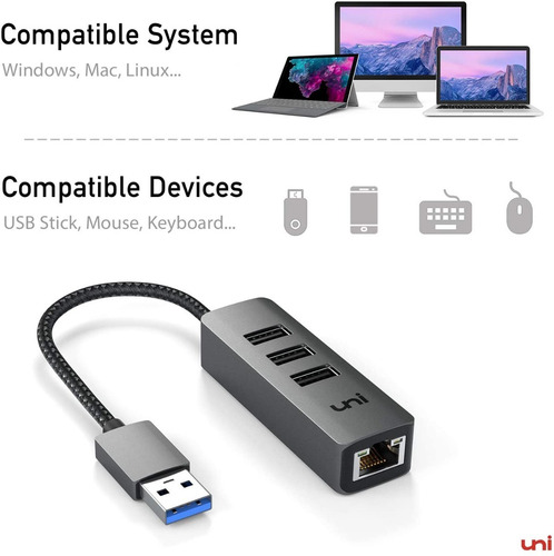 Cable Adaptador 3 Puertos Usb 3.0 A Ethernet Macbook iMac