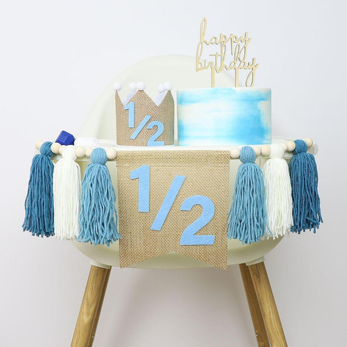 Banner De 6 Meses Bannel Tassel Bandeo Decoración De Azul