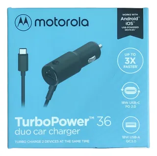 Cargador De Auto Motorola Turbo Fast De 36w Usb A Y Tipo C