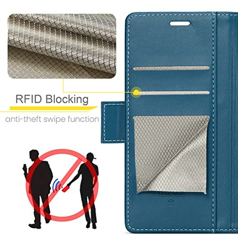 Funda Cartera Para iPhone 15 Plus Azul Piel Sintetica