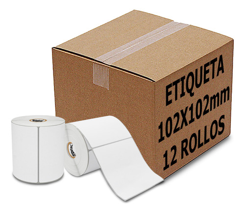 12 Rollos Etiqueta Térmica 4x4 (102x102 Mm) C/u 500 Pzas C1 Color Blanco Diseño Impreso No Aplica