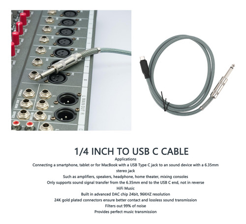 Cable Estéreo Macho A Macho De 1/4 De Pulgada A Usb C De 6,3
