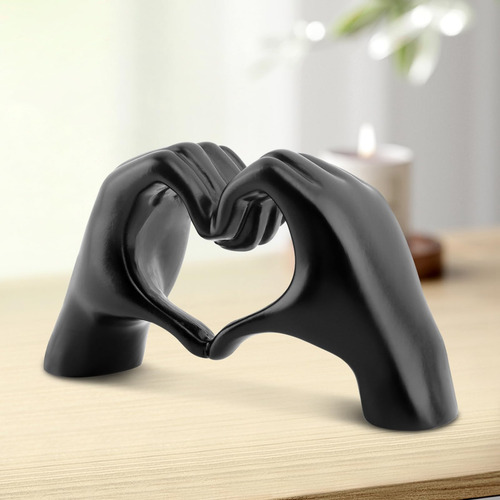 Escultura Moderna De Manos Corazón Resina Decoración Sala Negro
