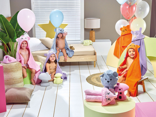 Toalla De Baño Para Bebés 100% Algodón Con Capucha Teka Lila Llama