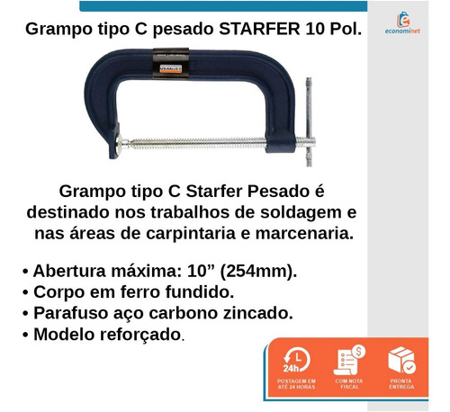 Kit 4 Grampos Tipo C Marceneiro Pesado 10 Polegadas Starfer