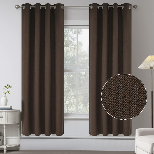 Cortinas Opacas 100% De Lino Café Para Dormitorio, 63 Pulgad