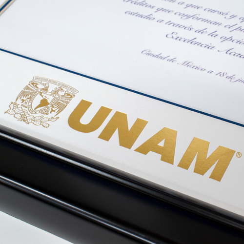 Marco Para Titulo Unam 40x50 Blanco/ Filo Azul Negro