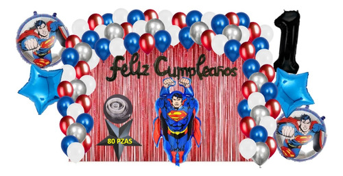 Kit De Decoracion Fiesta Cumpleaños Globo Superman 80 Pzs