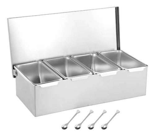 Caja De Condimentos De Acero Inoxidable, Caja De 4 Rejillas
