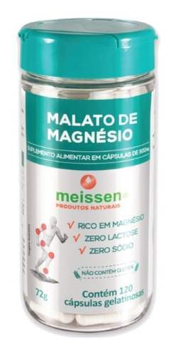 Malato De Magnésio 120 Cápsulas 500mg - Meissen