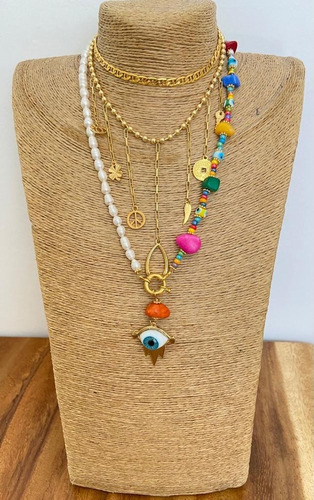 Set 3 Collares Cadenas Con Collar Multi Con Ojo 