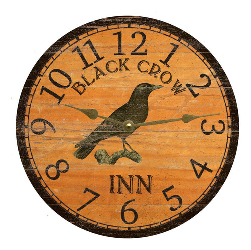 Reloj Pared Madera Cuervo Negro Naranja Cuarzo Calidad Para