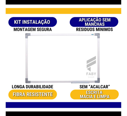 Lousa Quadro Branco Grande 120x90cm Para Escritorio Sala De Aula Com 4 Canetas Mais Apagador Kururuá