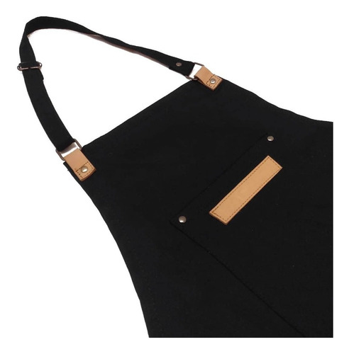Imagen 3 de 4 de Delantal Denim Jean Y Cuero Con Porta Repasador Bolsillos