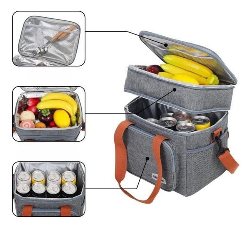 Bolsa Térmica Transversal Marmita Lancheira Trabalho Cor Cinza
