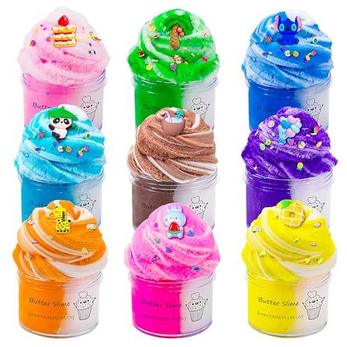 Set 9 Piezas De Slime Doble Color Con Aroma Para Niños