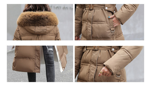 Parka Larga Para Mujer, Chamarra De Algodón Con Cinturón Y