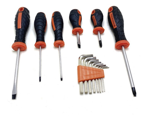 Set Kit Destornilladores 6 Pcs Ph Planos + Set Llaves Allen 