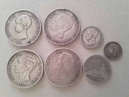 7 Monedas Pesetas Plata España 