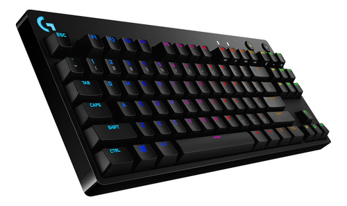 Teclado gamer Logitech Pro Series G Pro QWERTY GX Blue Clicky inglés US color negro con luz RGB