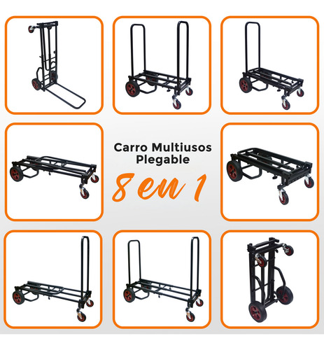 Pyle Pkeq48 Equipo Carro De Mano Profesional Ajustable Plegable 8 En 1 color Negro