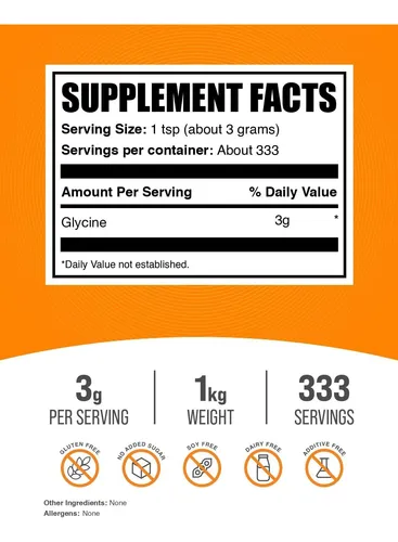 Glicina Pura 3000mg Por Servicio Soporte Inmune 1 Kg
