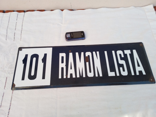 Antiguo Cartel Enlozado De Calle 101 Ramon Lista 60x20cm