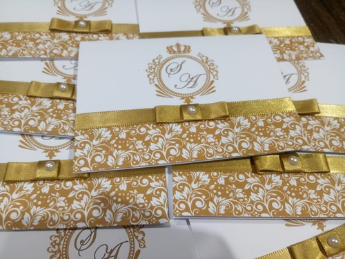 Convite Para Casamento Dourado - 60un + 180 Tags