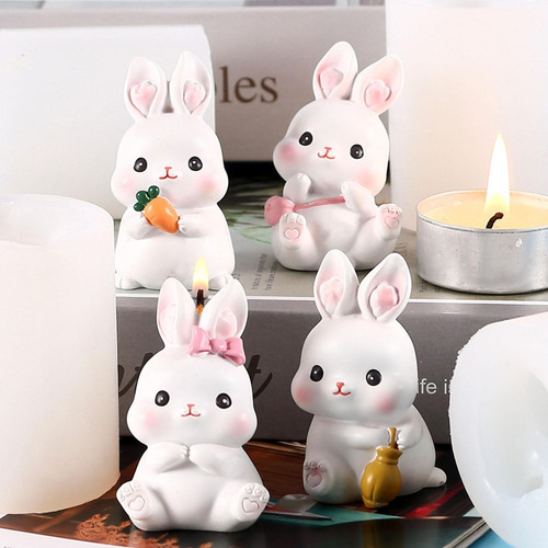 (c) Molde De Silicona Para Velas De Conejo, Conejo De Pascua