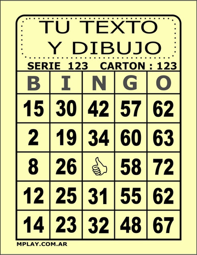Cartones De Bingo Personalizados Papel De Color