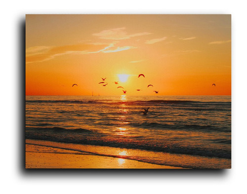 Cuadro Decorativo Canvas Arte 25x30 Mar Atardecer Olas Playa