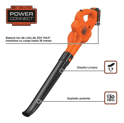 Imagen 3 de 11 de Sopladora Inalámbrica 20v Max Black+decker Lsw221-b3