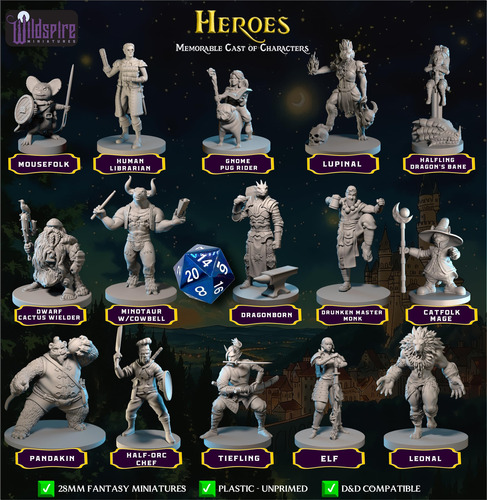 15 Miniaturas De Fantasía Sin Pintar D&d 28-32mm Wildspire