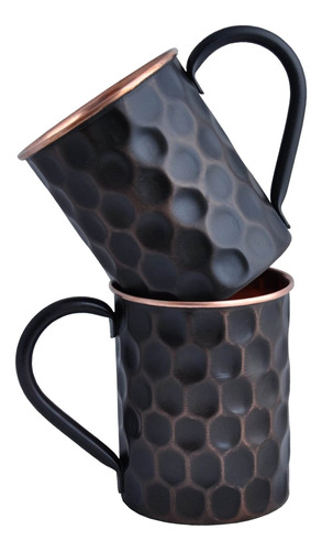 Juego De 2 Tazas De Cobre Macizo De 567 Ml Negro