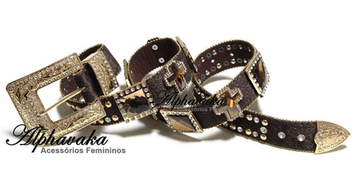 Imagem 2 de 5 de Cinto Feminino Country Marrom Five Ponteira Passador Strass