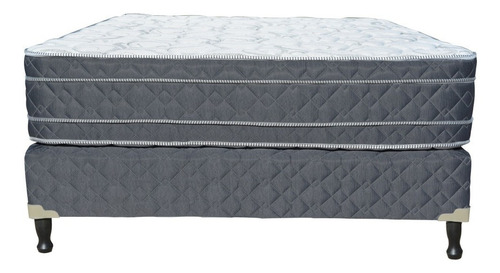 Conjunto Sommier Espuma Dual Euro 140x190 Almohadas Sábanas Color Blanco con base gris