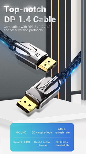 Cable Display Port 1.4 Macho-macho 8k Marca Vention 2 Metros
