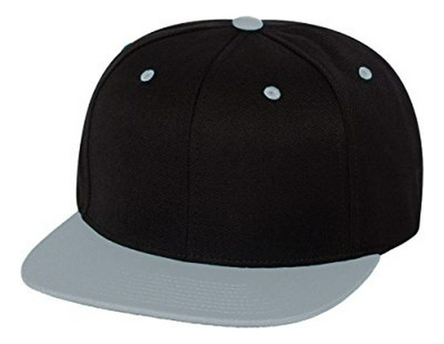 Snapback Yupoong Panel Plano, Negro Plateado