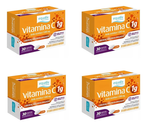 Kit 4 Vitamina C Ácido Ascórbico Equaliv 1g 30comps