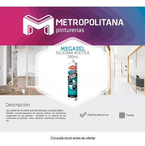 Megasel Sellador Silicona Acética Sinteplast Quiadsa | 280ml