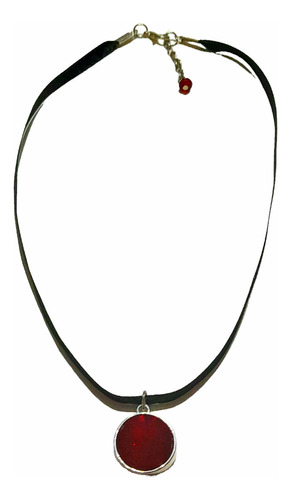 Collar De Cinta Negra Con Dije De Metal Y Vidrio - C046