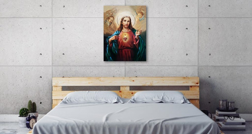 Cuadro Canvas Sagrado Corazón De Jesús Con Ángeles 65x85cm