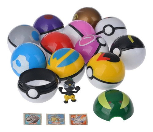 Imagem 3 de 8 de Pokebola Kit C/ 12 Pçs Bola Pokemon Pop-up Com Boneco Dentro