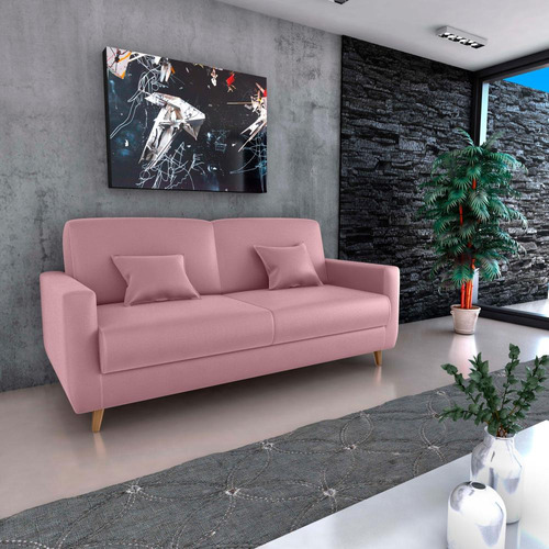 Sofá Cama Emília 2 Lugares 190cm Veludo Rosa Matrix