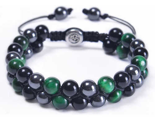 Pulsera Piedra Ojo De Tigre Green Hematita Hombre Mujer M1