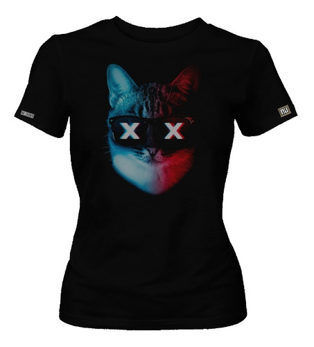 Camiseta Gato Gafas Cool Dama Mujer Inp Dbo