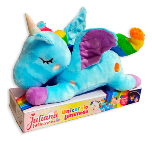 Peluche  Unicornio Luminoso Juliana Color Celeste