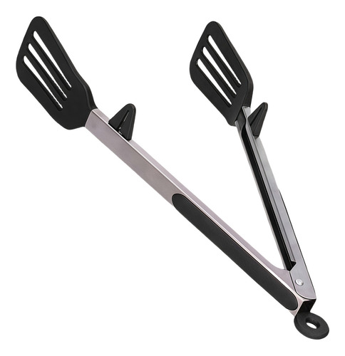 3 Pinzas De Cocina Con Espátula De Silicona Antiadherente Color Negro